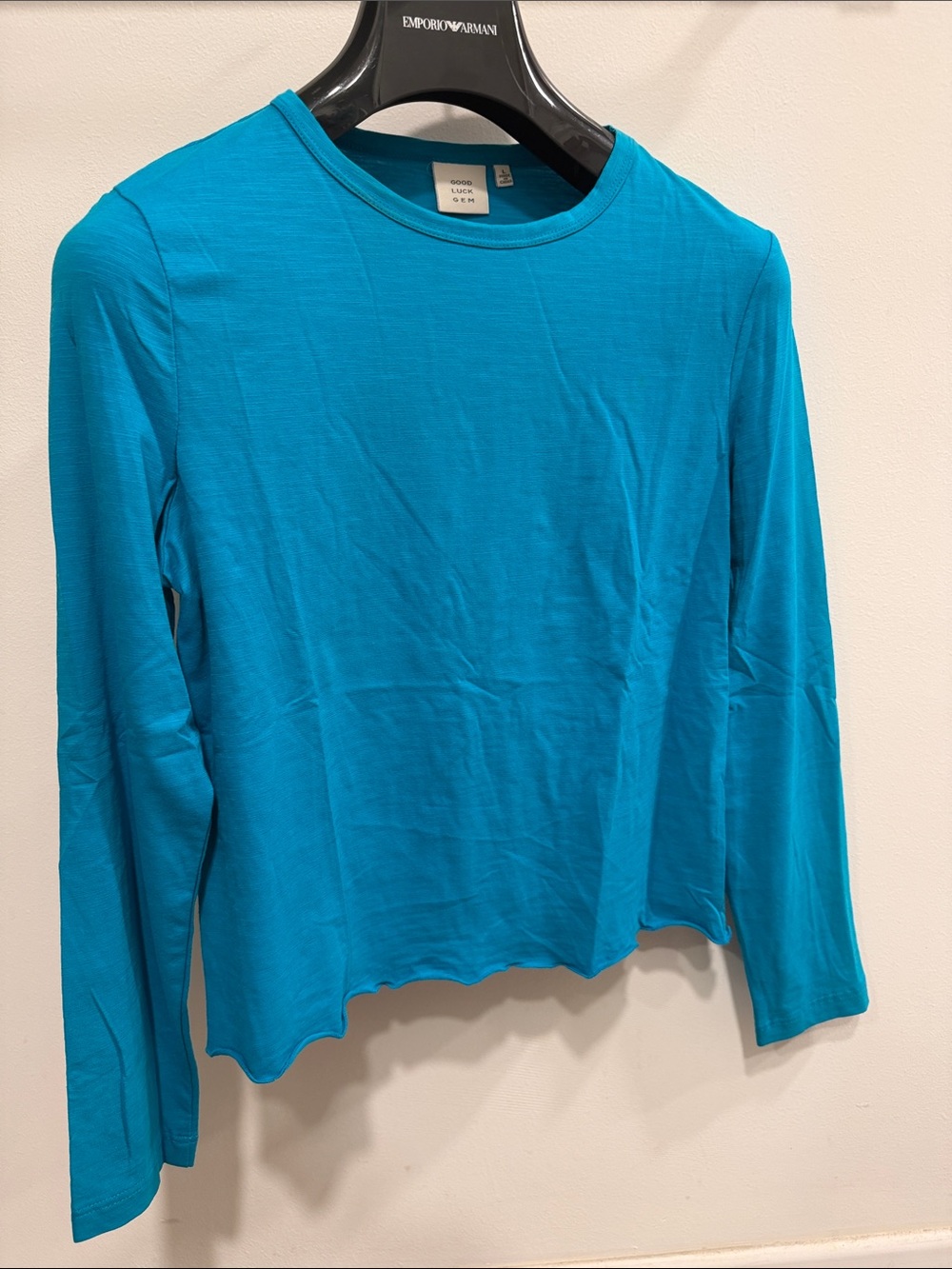 Good Luck Gem Women's Long Sleeve Crop Crewneck Top - Turquoise